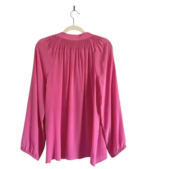 Lilly Pulitzer Elsa Silk Blouse In Roxie Pink Size Large Preppy Chic Summer Top - Picture 4 of 12